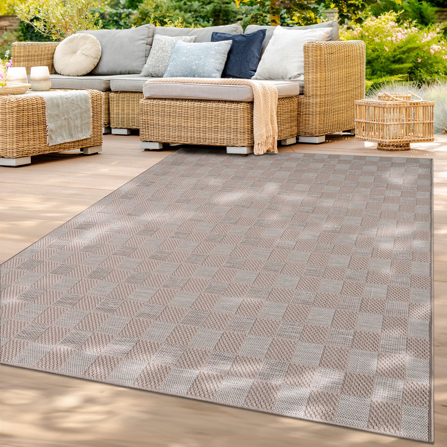Balkon Garten Wohnzimmer Boho Muster Skandinavisch Geometrisch Uni 120 Cm X 160 Cm Beige Weiß Creme Rechteckig