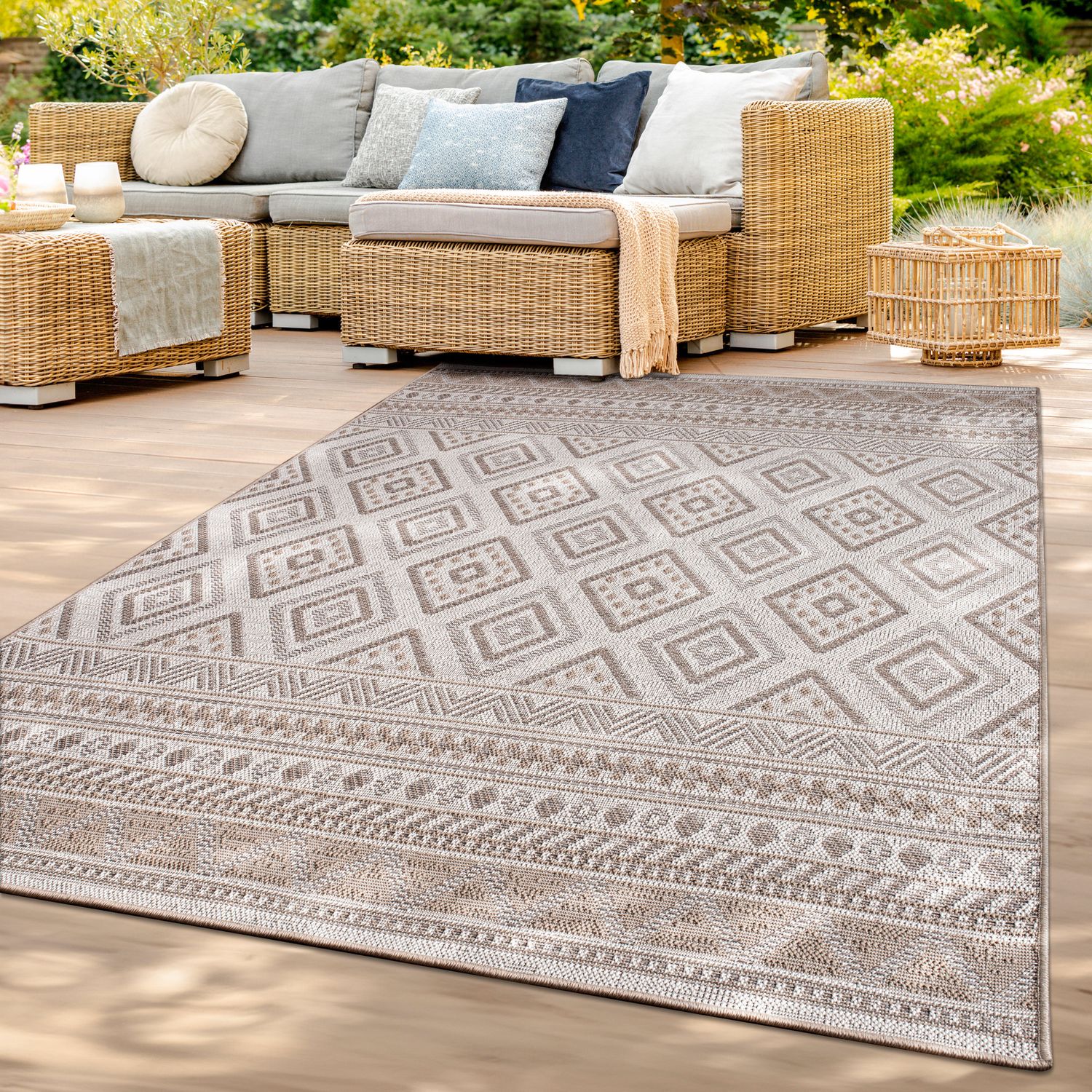 In-& Outdoor Teppich Wetterfest Balkon Küche Wohnzimmerteppich 80 Cm X 80 Cm Beige-braun Rund