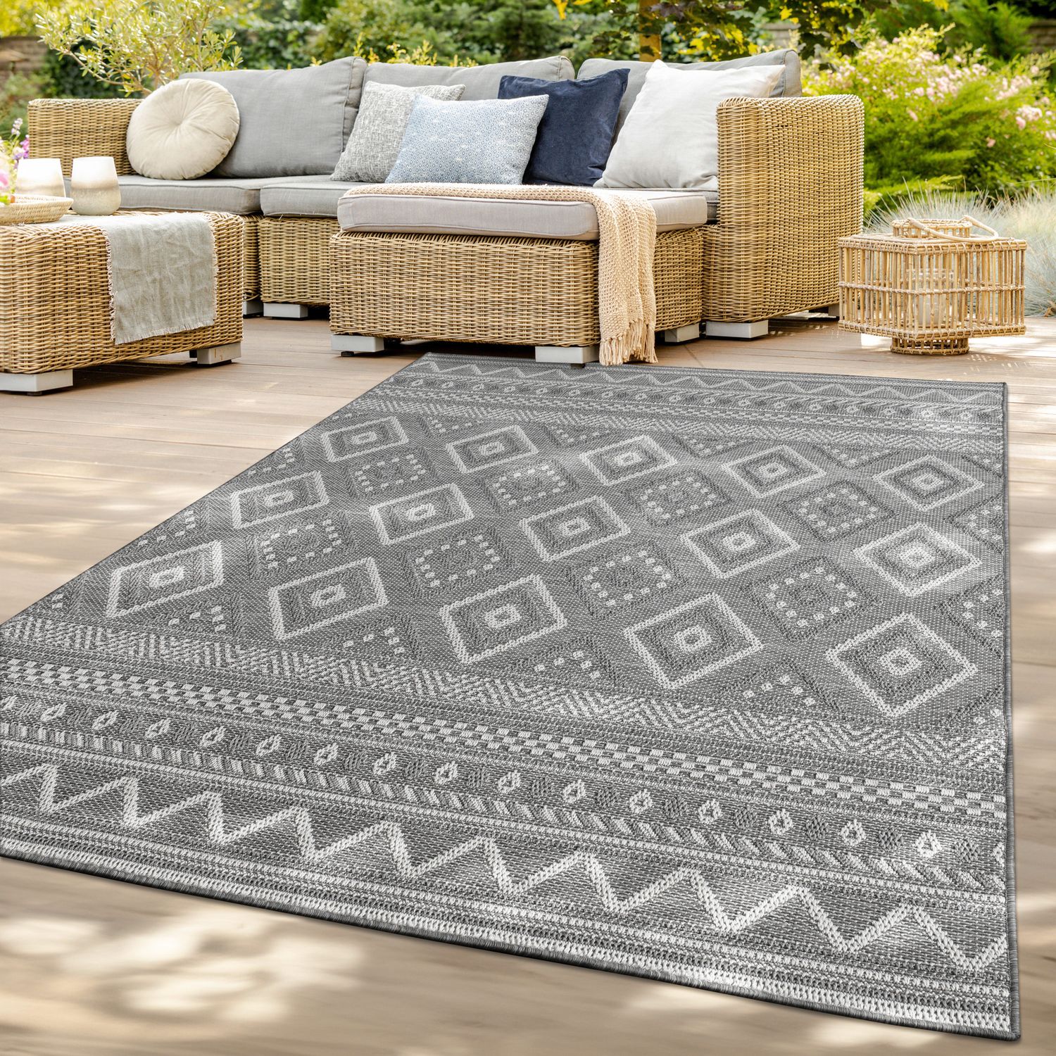 In-& Outdoor Teppich Wetterfest Balkon Küche Wohnzimmerteppich 80 Cm X 250 Cm Grau-hellgrau Läufer