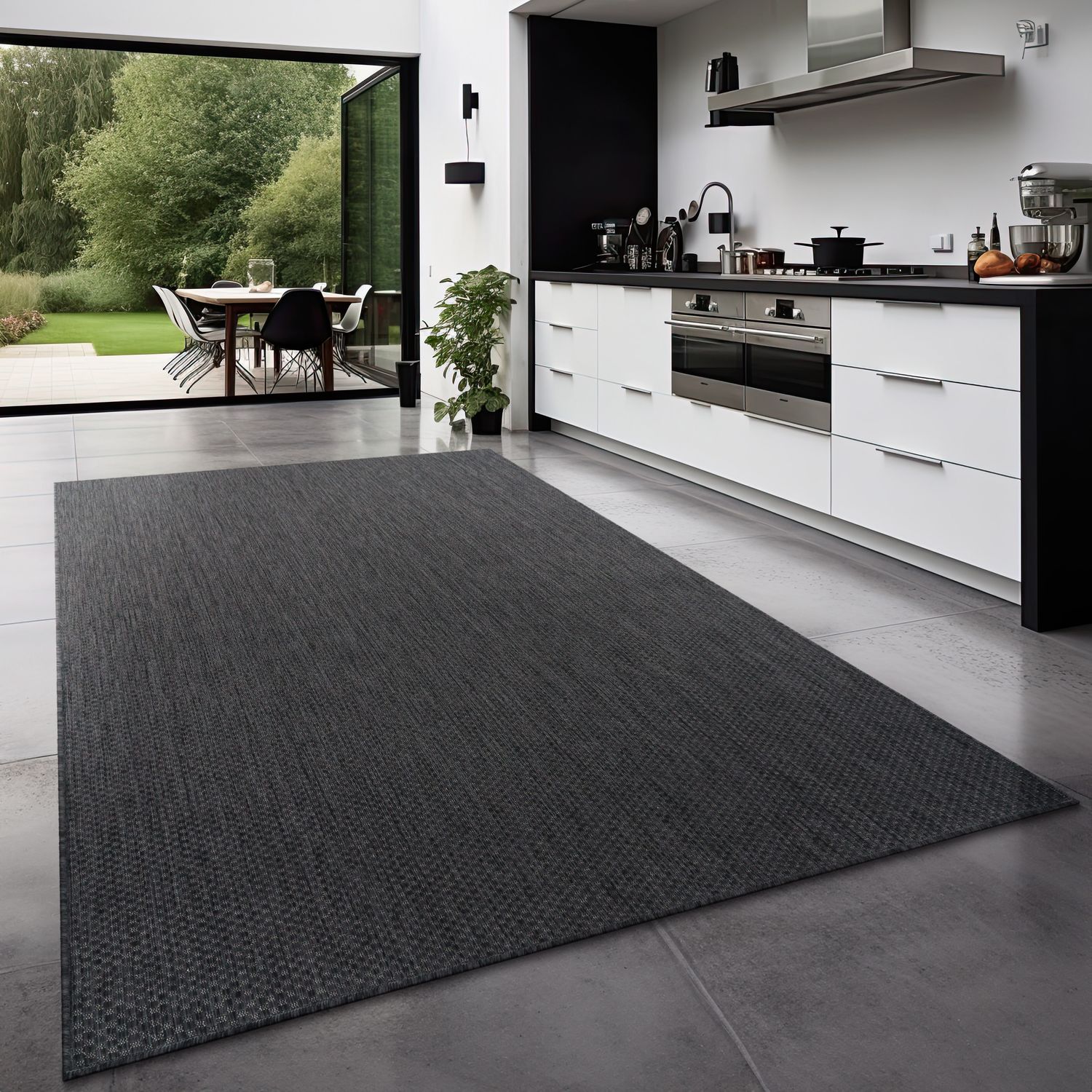 Teppich Outdoor Wohnzimmer Esszimmer Balkon Wetterfest 80 Cm X 250 Cm Anthrazit Läufer