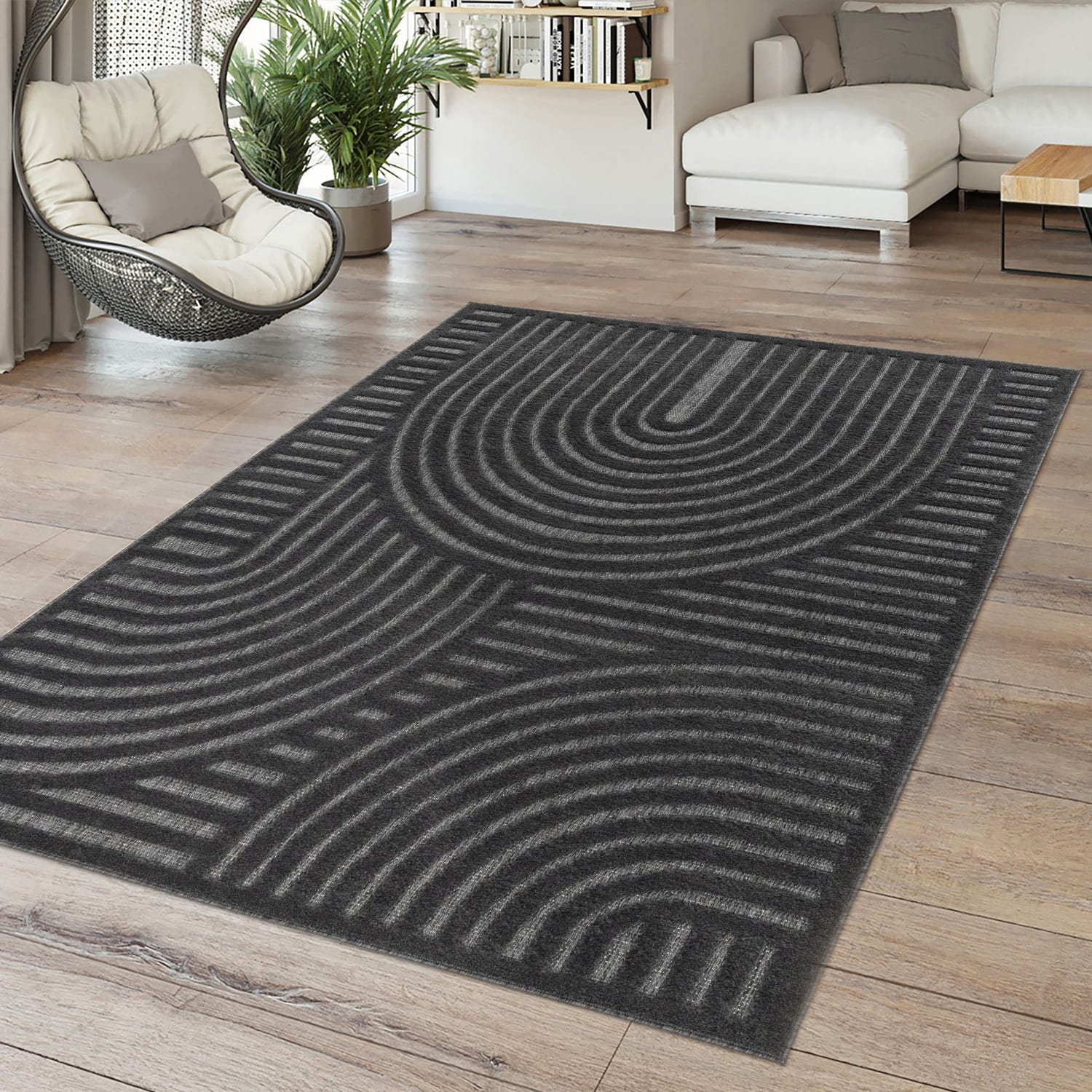 In-& Outdoor Teppich Wetterfest Balkon Küche Wohnzimmerteppich Geometrisch 3d 60 Cm X 100 Cm X 14 Mm Anthrazit Rechteckig