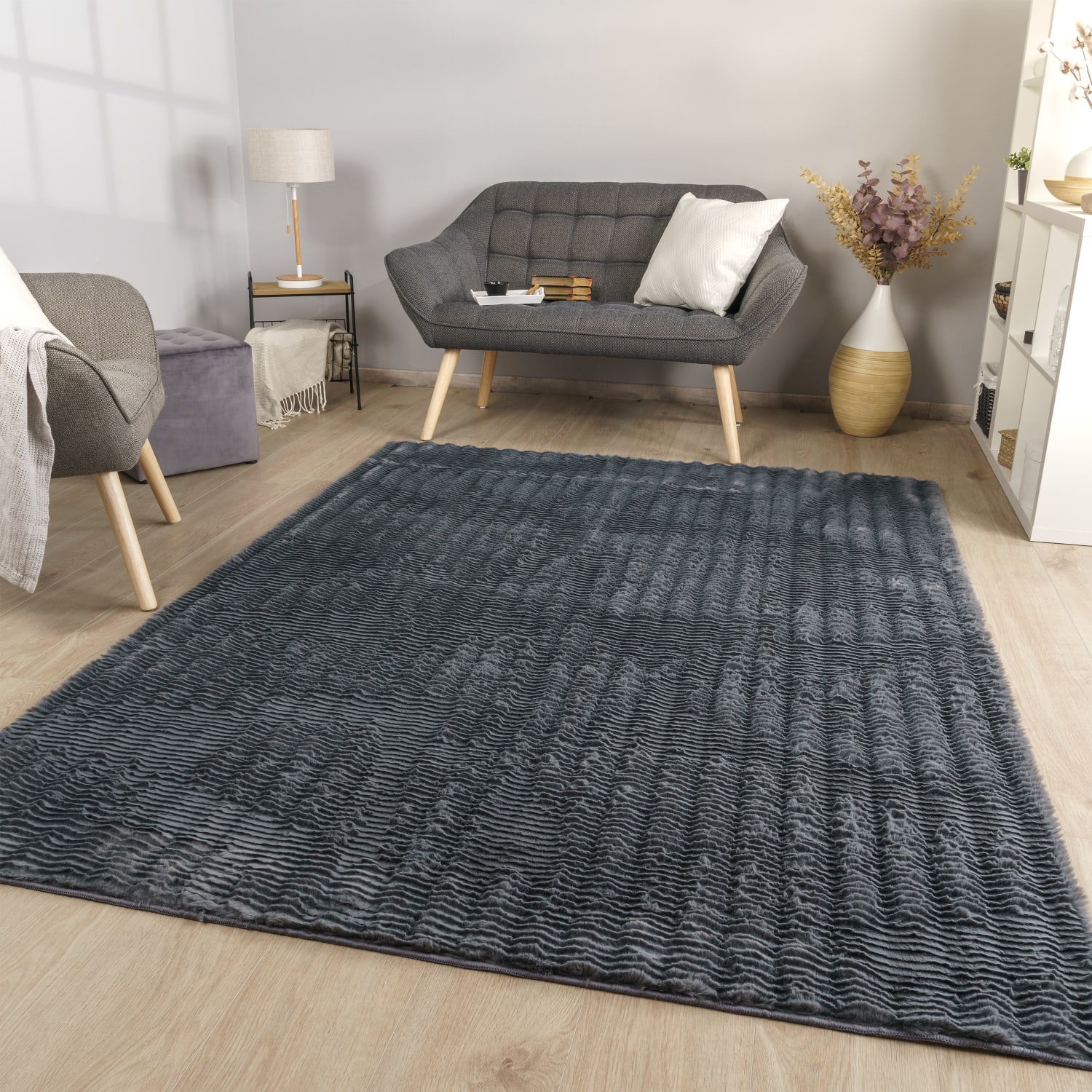 Wohnzimmer Teppich Langflor Wohnzimmerteppich Rauten Design Soft 3d Design 80 Cm X 150 Cm X 27 Mm Anthrazit Rechteckig
