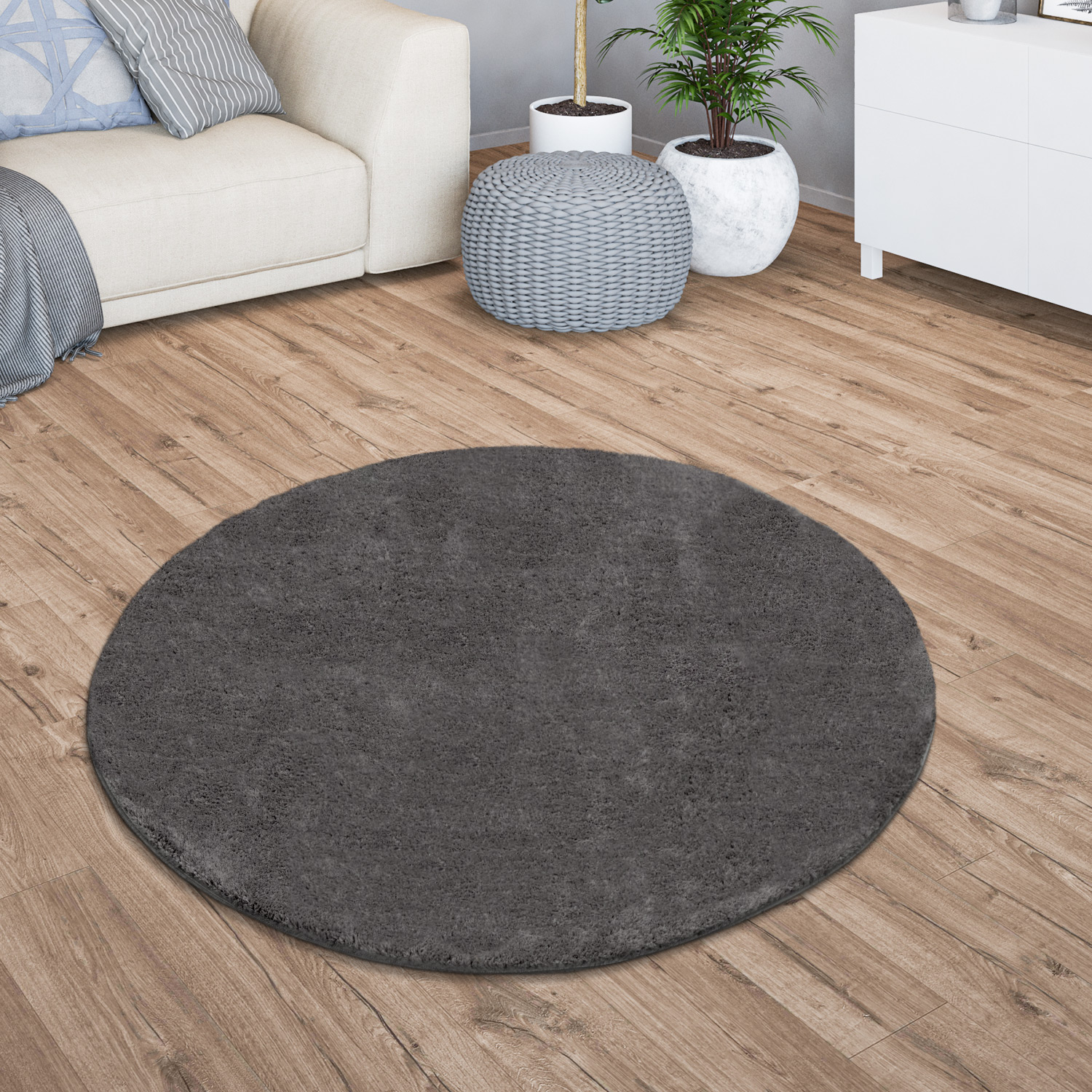 Wohnzimmer Kurzflor Einfarbig Modernes Design Waschbar 160 Cm X 160 Cm X 14 Mm Anthrazit Rund