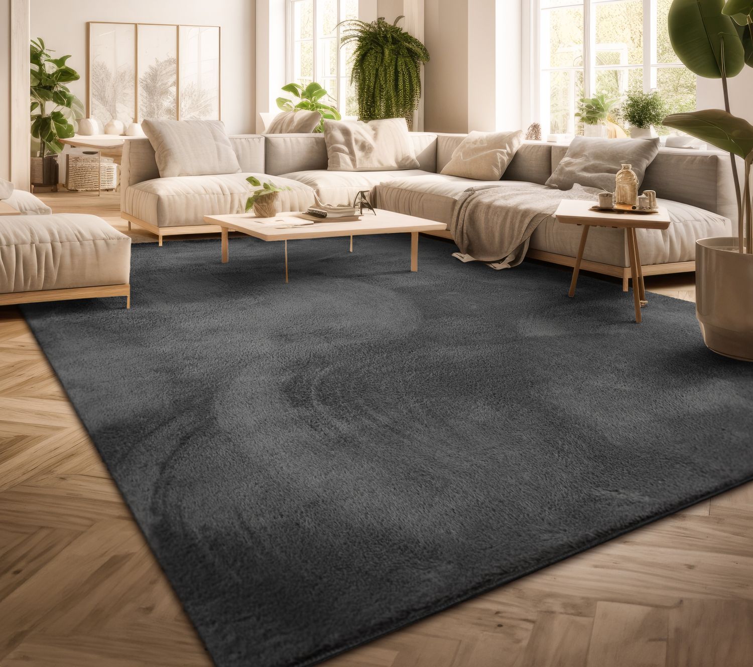 Wohnzimmer Kurzflor Einfarbig Modernes Design Waschbar 200 Cm X 200 Cm X 14 Mm Anthrazit Quadratisch