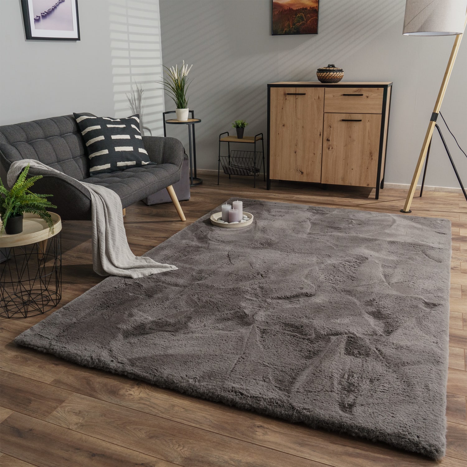 Wohnzimmer Hochflor Teppich Langflor Soft Kaninchenfell Fell Imitat Weich 80 Cm X 150 Cm X 39 Mm Anthrazit Rechteckig