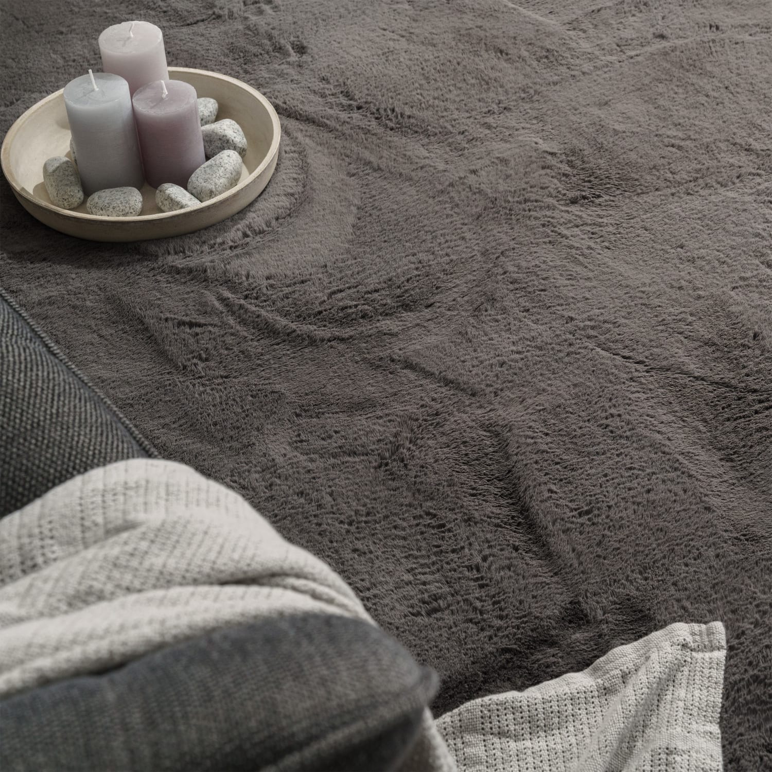 Wohnzimmer Hochflor Teppich Langflor Soft Kaninchenfell Fell Imitat Weich 120 Cm X 120 Cm X 39 Mm Anthrazit Rund