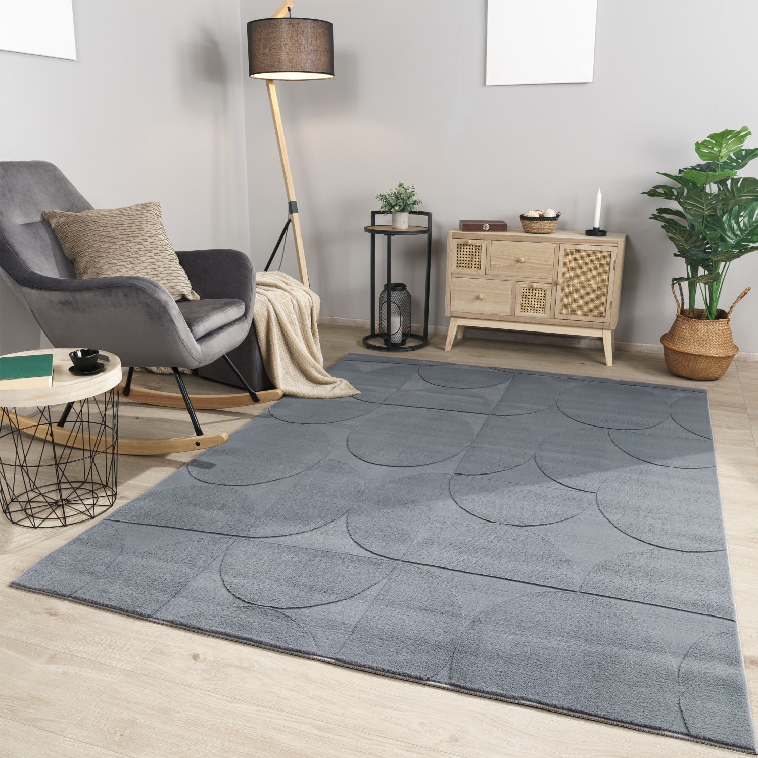 Wohnzimmer Teppich Esszimmer Kurzflor Geometrische Optik Skandi Boho Unifarben 200 Cm X 280 Cm X 14 Mm Anthrazit Rechteckig
