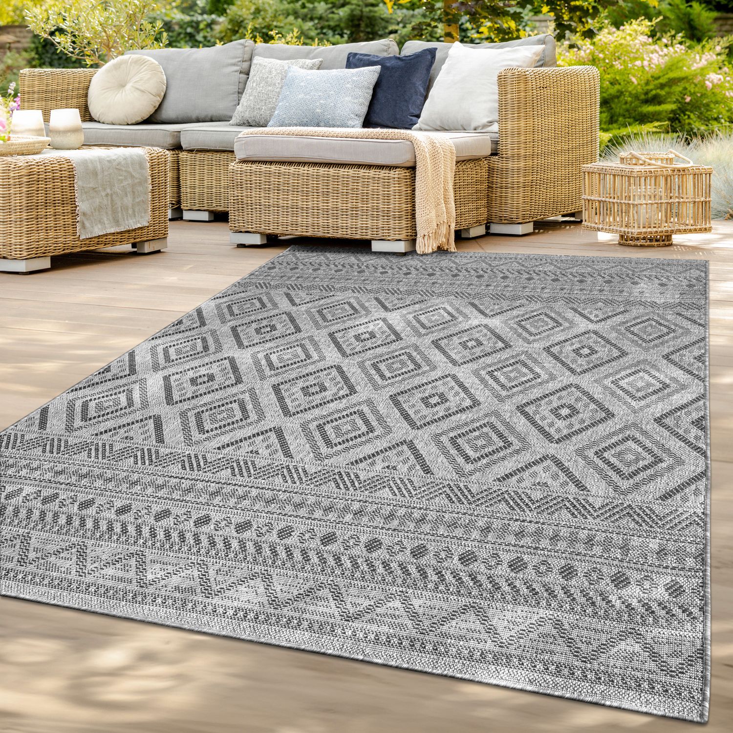 In-& Outdoor Teppich Wetterfest Balkon Küche Wohnzimmerteppich 240 Cm X 340 Cm Anthrazit Rechteckig