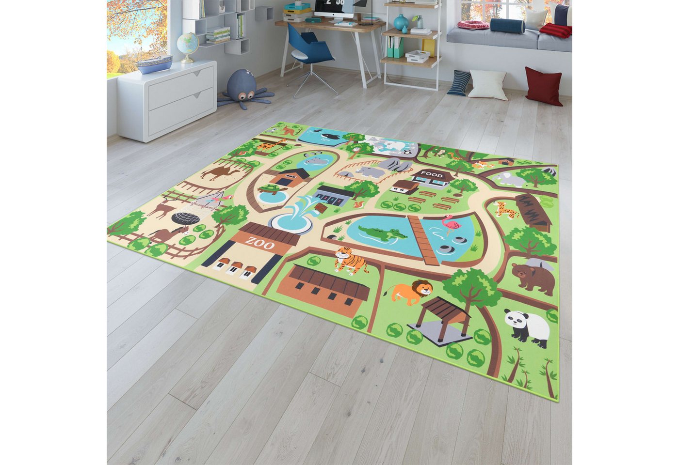 Kinderzimmerteppich Teppich Junge Mädchen Kinderteppich Baby Rutschfest Straße 120 Cm X 160 Cm Beige Rechteckig Bild 4