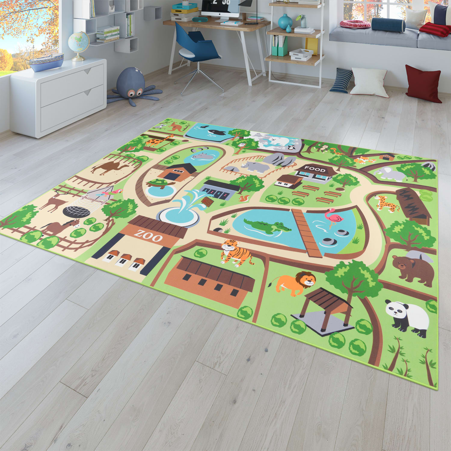 Kinderzimmerteppich Teppich Junge Mädchen Kinderteppich Baby Rutschfest Straße 200 Cm X 200 Cm Beige Quadrat