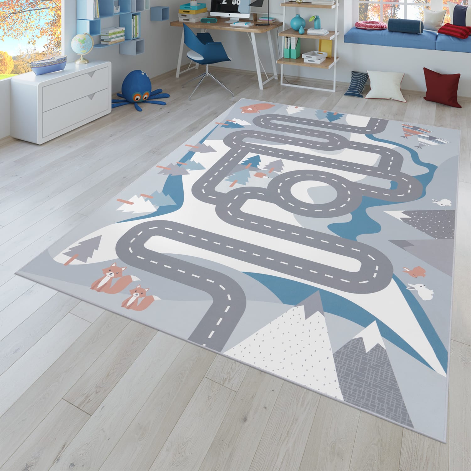 Kinderzimmerteppich Teppich Junge Mädchen Kinderteppich Baby Rutschfest Straße 200 Cm X 290 Cm X 4 Mm Creme Rechteckig
