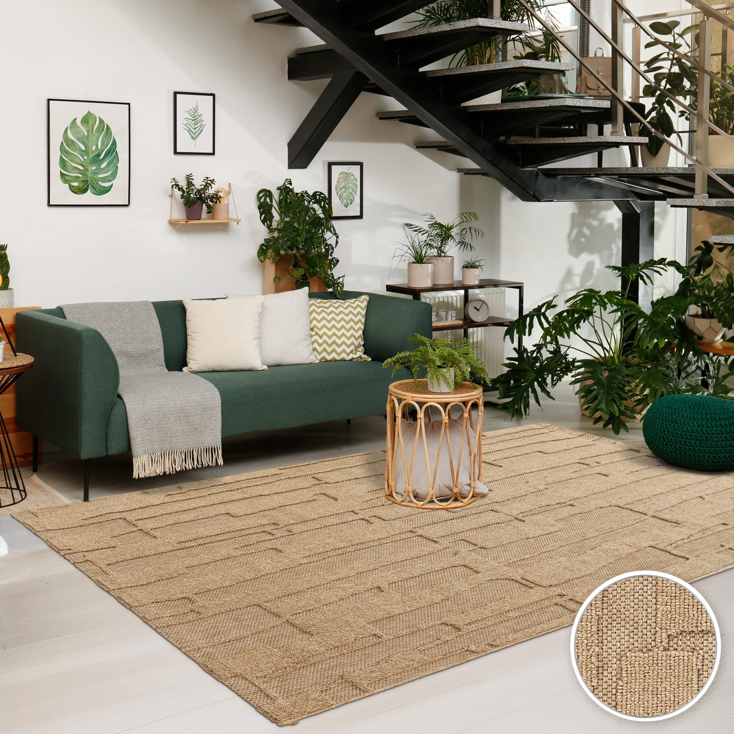 In-& Outdoor Teppich Wetterfest Balkon Boho Abstrakter Still Hoch-tief-effekt 80 Cm X 150 Cm X 11 Mm Beige Rechteckig