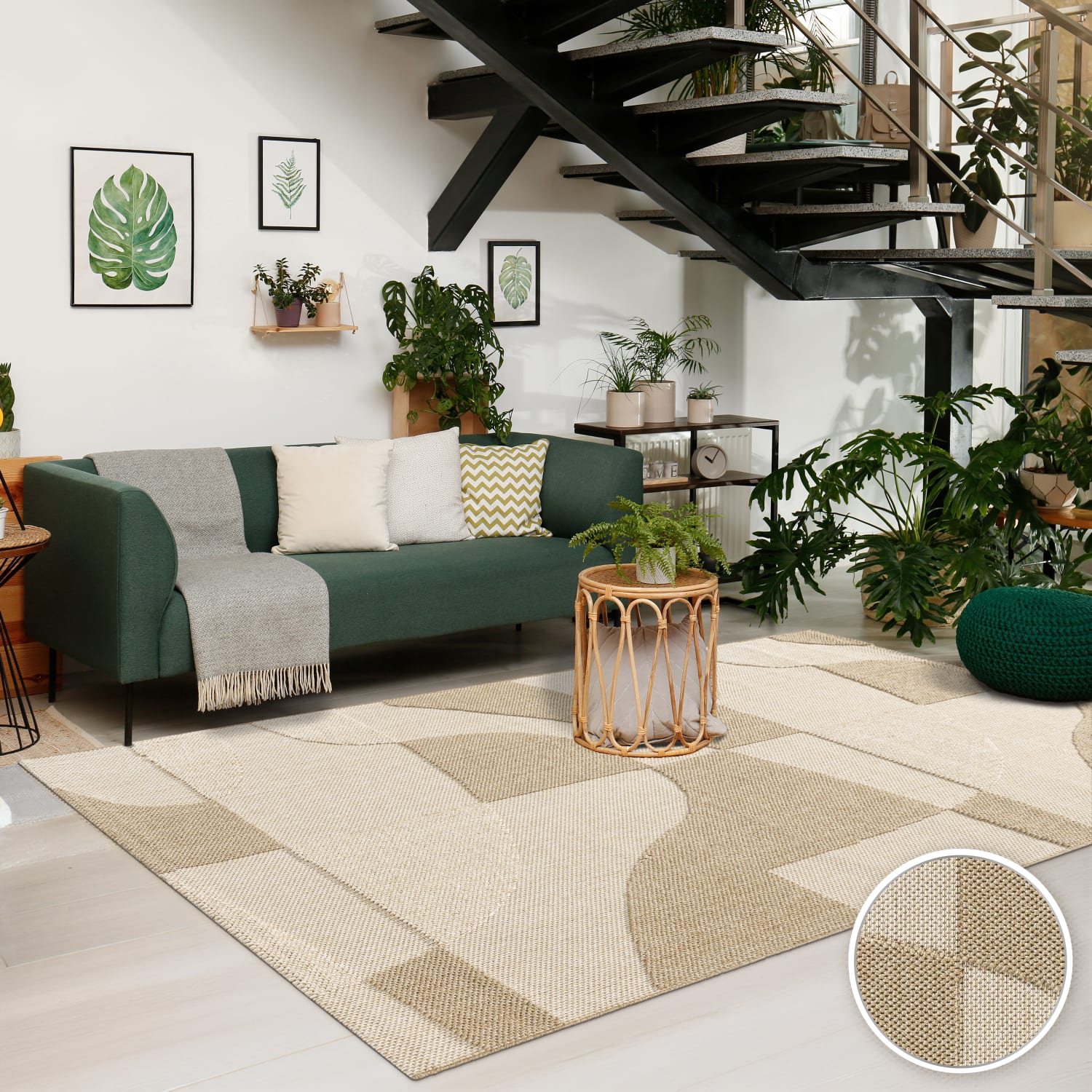 In-& Outdoor Teppich Wetterfest Balkon Küche Boho Hoch-tief-effekt Geometrisch 120 Cm X 160 Cm X 11 Mm Creme Rechteckig