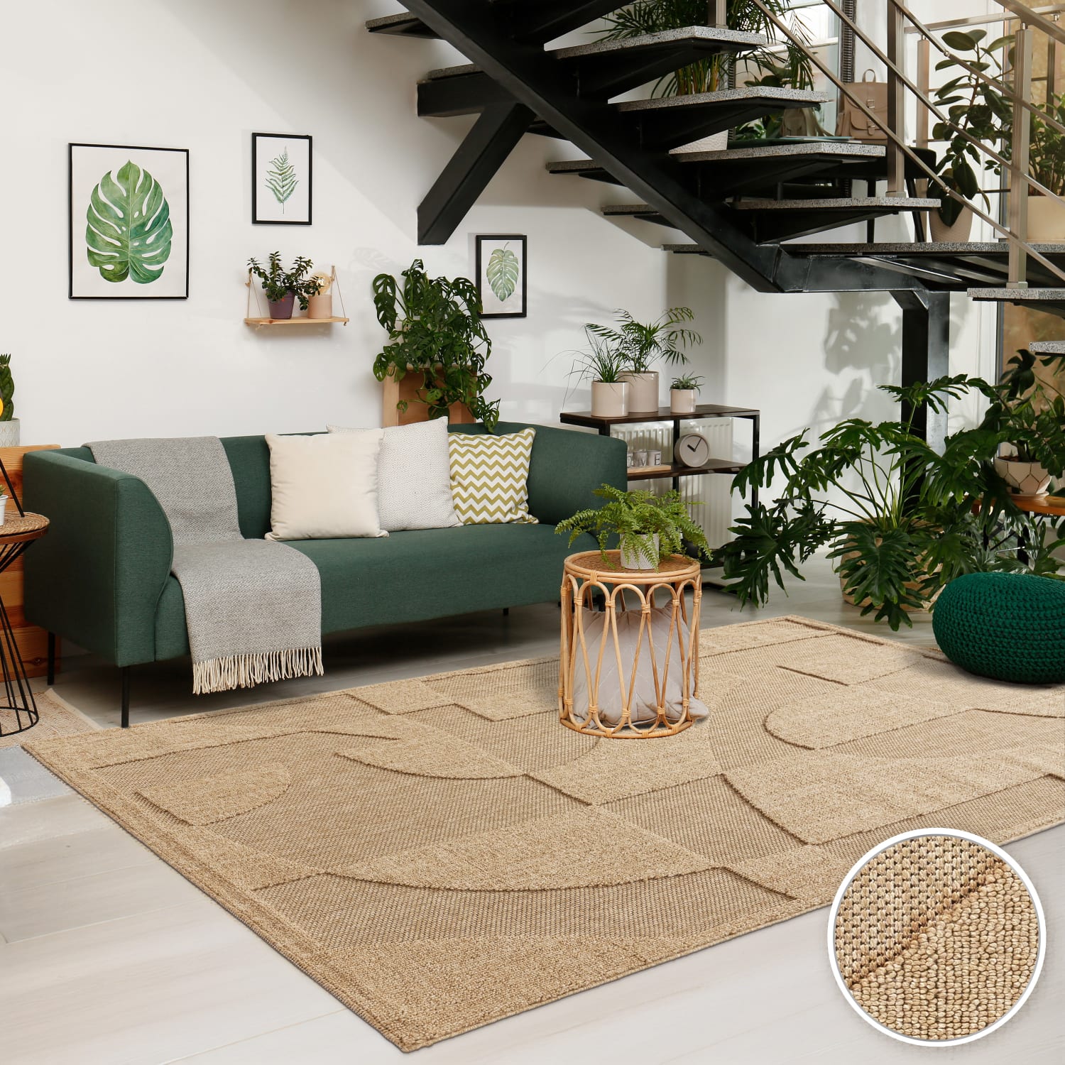 In-& Outdoor Teppich Wetterfest Balkon Küche Boho Hoch-tief-effekt Geometrisch 160 Cm X 220 Cm X 11 Mm Beige Rechteckig