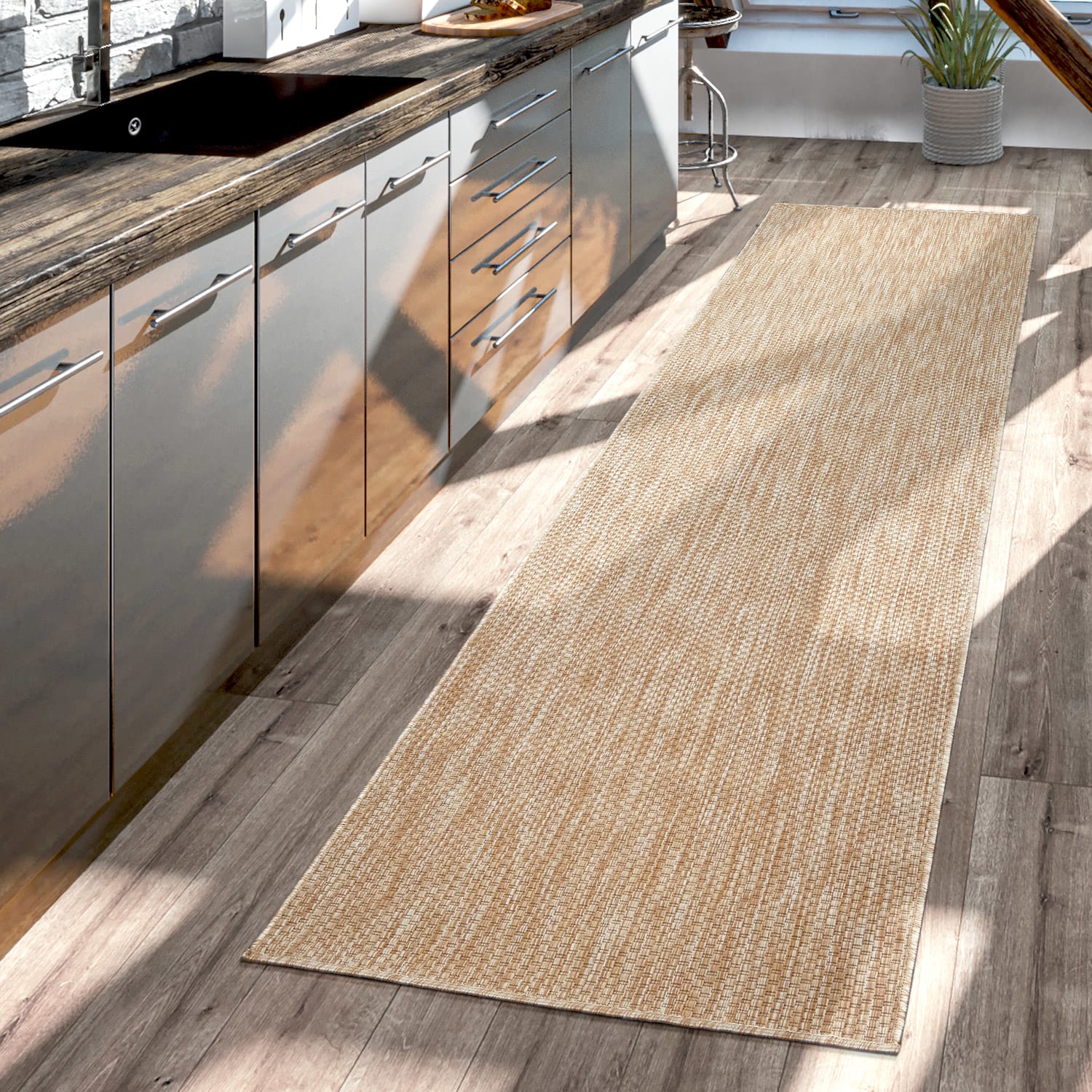 Teppich Outdoor Wohnzimmer Esszimmer Balkon Wetterfest 140 Cm X 200 Cm Beige Rechteckig