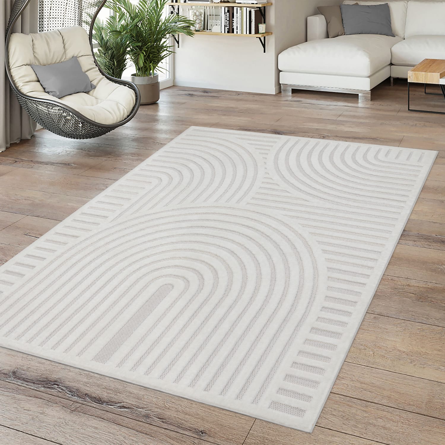 In-& Outdoor Teppich Wetterfest Balkon Küche Wohnzimmerteppich Geometrisch 3d 200 Cm X 280 Cm X 14 Mm Creme Rechteckig