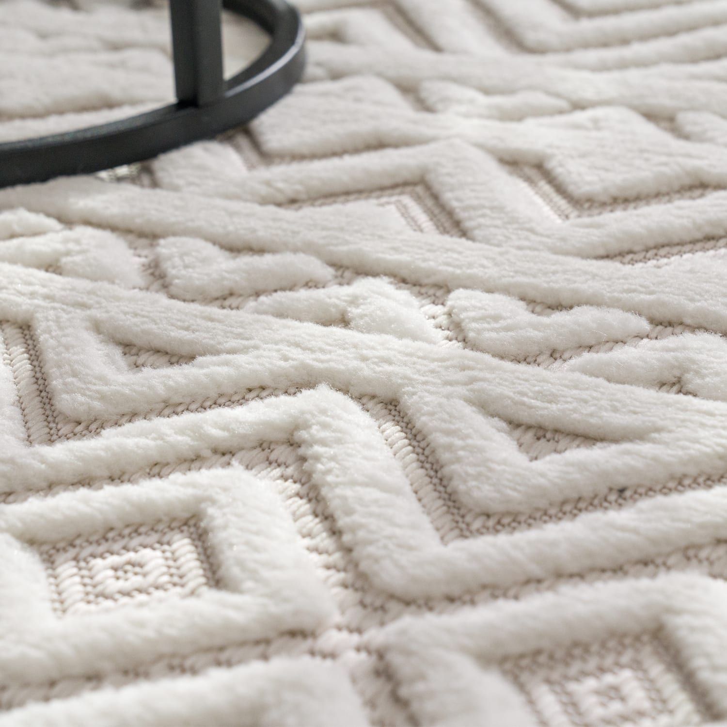 In-& Outdoor Teppich Esszimmer Wetterfest Balkon Unifarben 3d Boho Skandi Design 120 Cm X 120 Cm X 14 Mm Creme Rund
