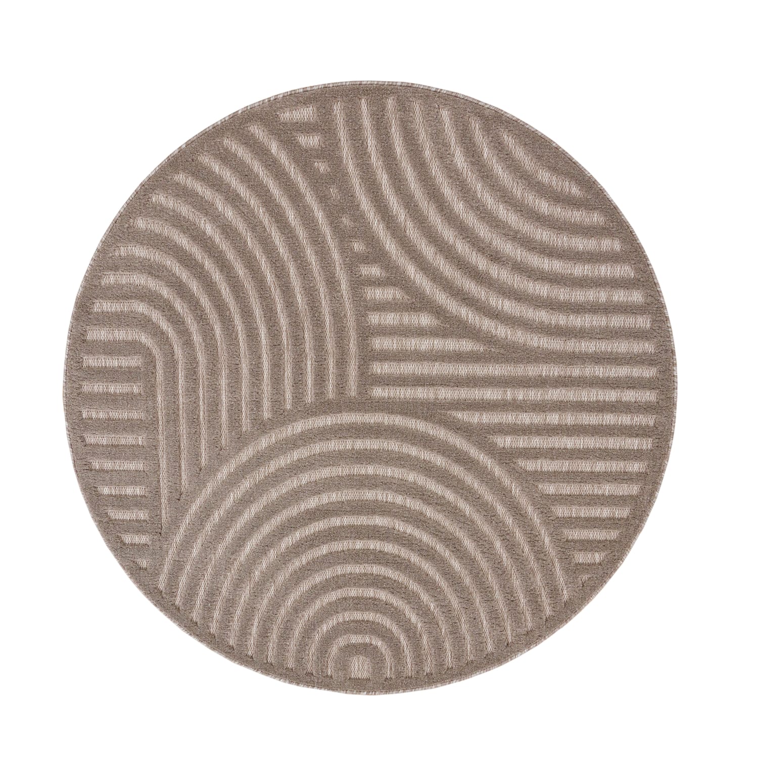 In-& Outdoor Teppich Esszimmer Wetterfest Terrasse Ethno Skandinavisches Design 120 Cm X 120 Cm X 14 Mm Beige Rund