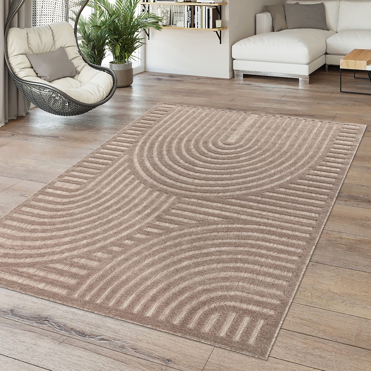 In-& Outdoor Teppich Esszimmer Wetterfest Terrasse Ethno Skandinavisches Design 60 Cm X 100 Cm X 14 Mm Beige Rechteckig