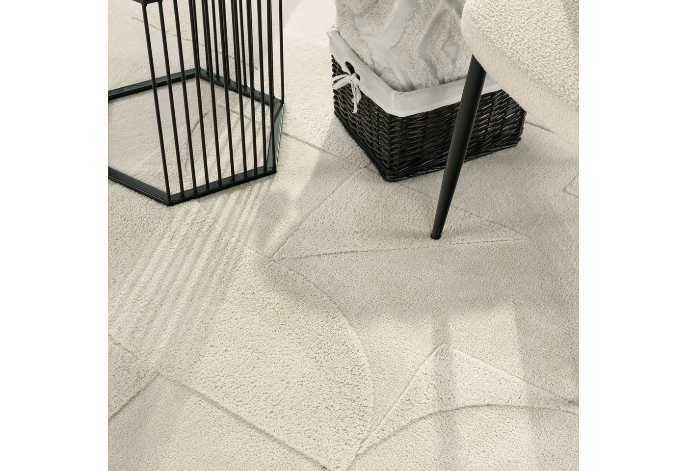 Wohnzimmer Teppich Schlafzimmer Hochflor Weich Waschbar Uni 3d-optik Modern 80 Cm X 150 Cm X 16 Mm Creme Rechteckig Bild 2