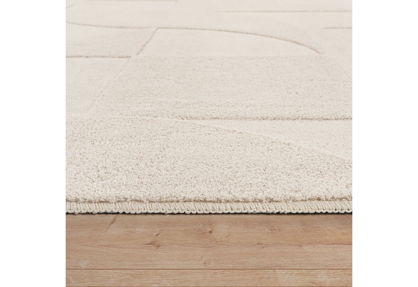 Wohnzimmer Teppich Schlafzimmer Hochflor Weich Waschbar Uni 3d-optik Modern 80 Cm X 150 Cm X 16 Mm Creme Rechteckig Bild 3