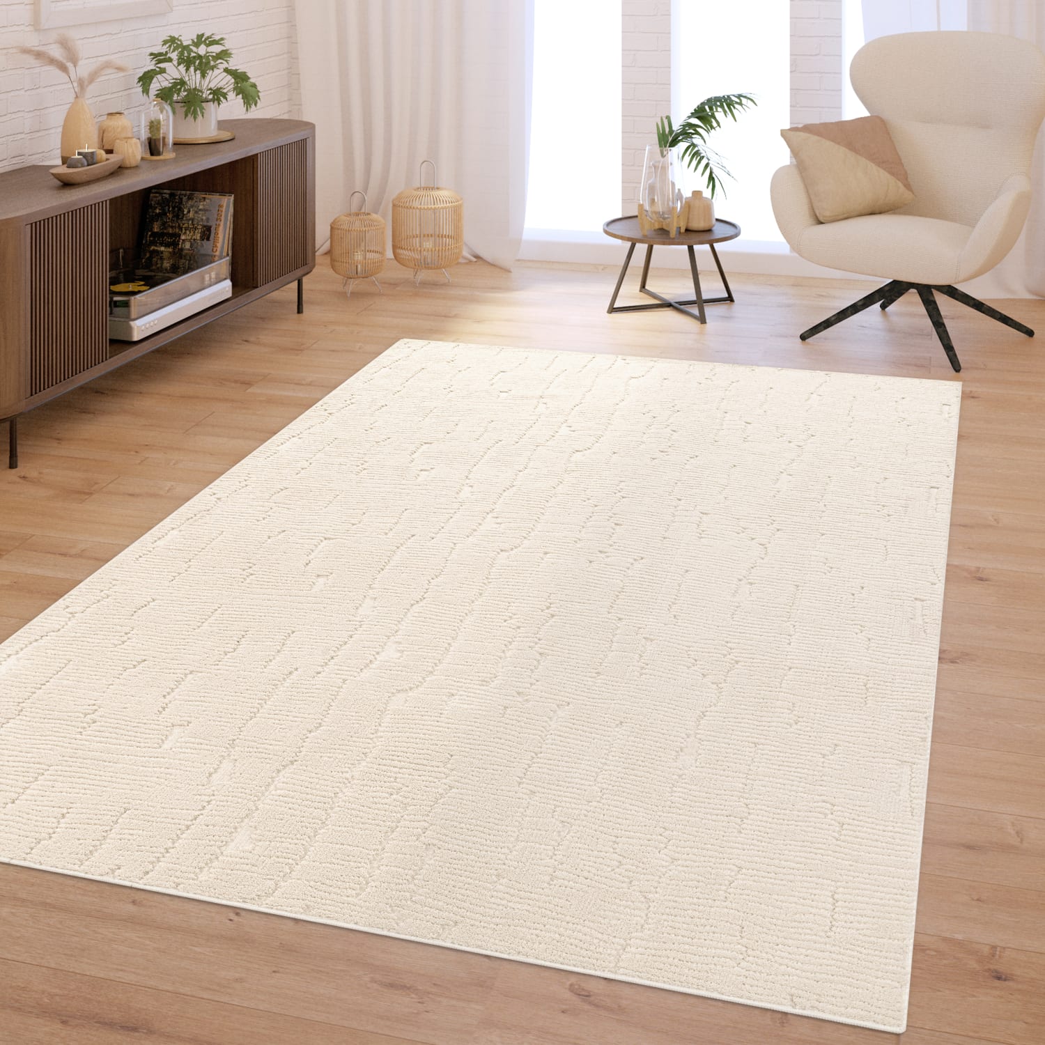 Wohnzimmer Teppich Hochflor Skandinavisch Boho Waschbar Abstraktes Muster Weich 200 Cm X 280 Cm X 16 Mm Creme Rechteckig