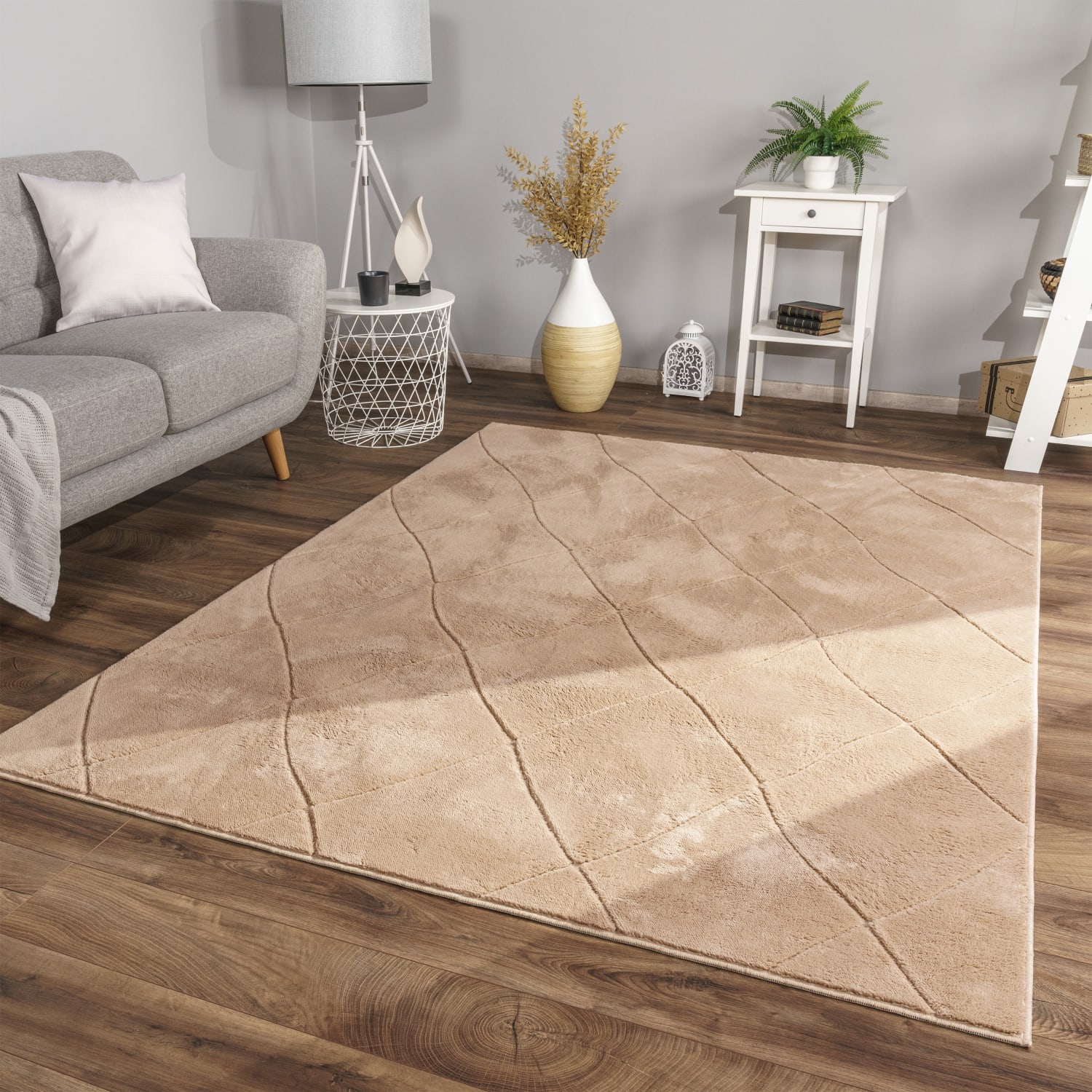 Wohnzimmer Teppich Esszimmer Kurzflor Skandinavisch 80 Cm X 150 Cm X 14 Mm Beige Rechteckig