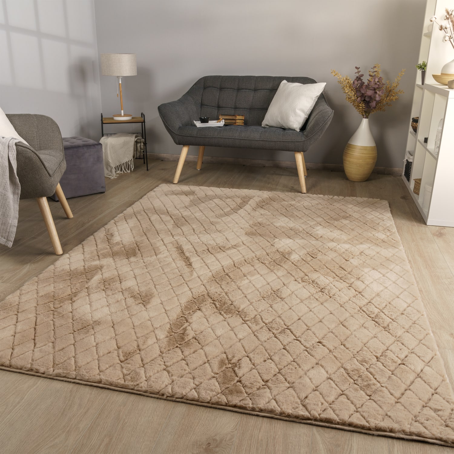 Wohnzimmer Teppich Langflor Wohnzimmerteppich Rauten Design Soft 3d Design 120 Cm X 160 Cm X 26 Mm Beige Rechteckig
