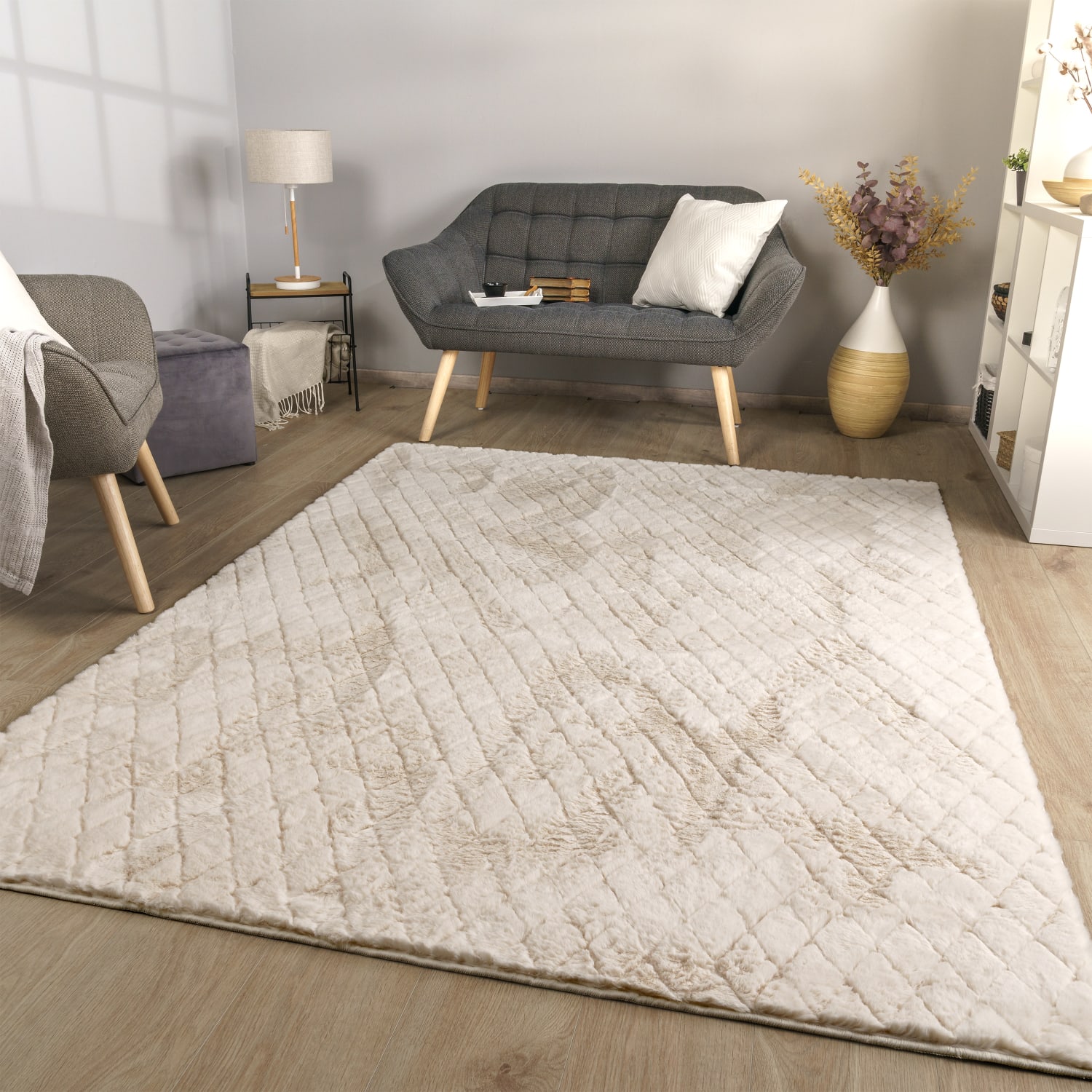 Wohnzimmer Teppich Langflor Wohnzimmerteppich Rauten Design Soft 3d Design 160 Cm X 220 Cm X 26 Mm Creme Rechteckig