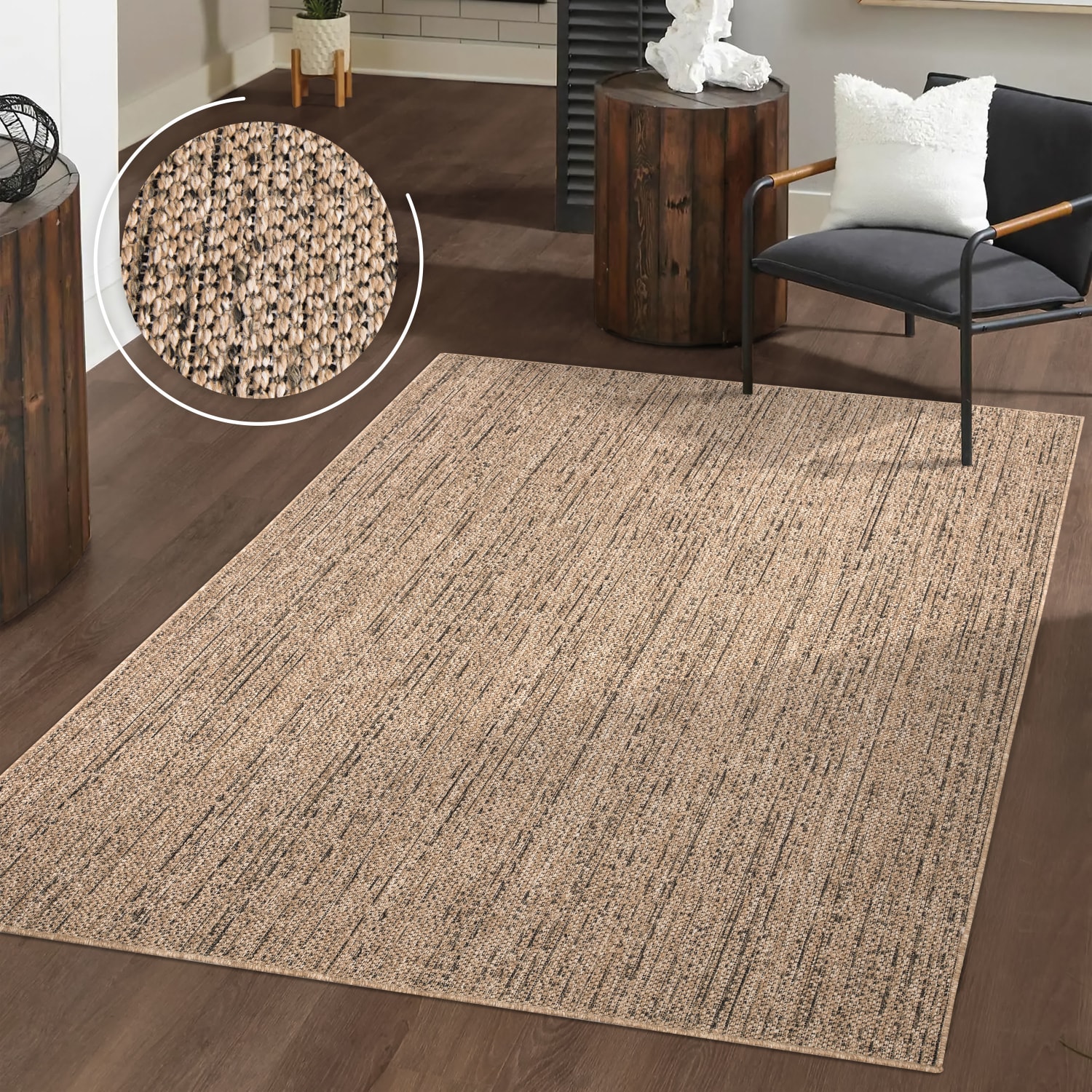 Waschbarer In-& Outdoorteppich Wetterfest Terrasse Boho Muster Unicolor Meliert 200 Cm X 280 Cm Beige Rechteckig