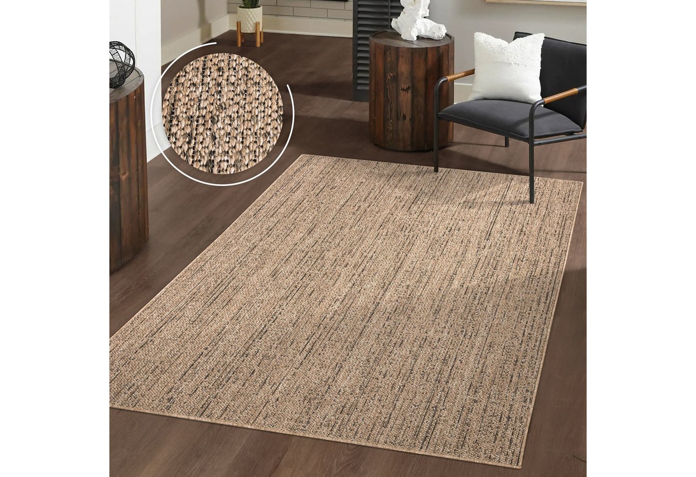 Waschbarer In-& Outdoorteppich Wetterfest Terrasse Boho Muster Unicolor Meliert 80 Cm X 150 Cm Beige Rechteckig