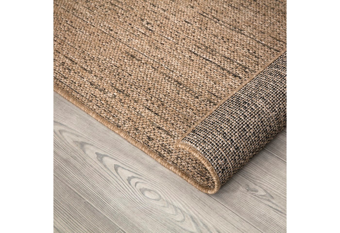 Waschbarer In-& Outdoorteppich Wetterfest Terrasse Boho Muster Unicolor Meliert 80 Cm X 150 Cm Beige Rechteckig Bild 3