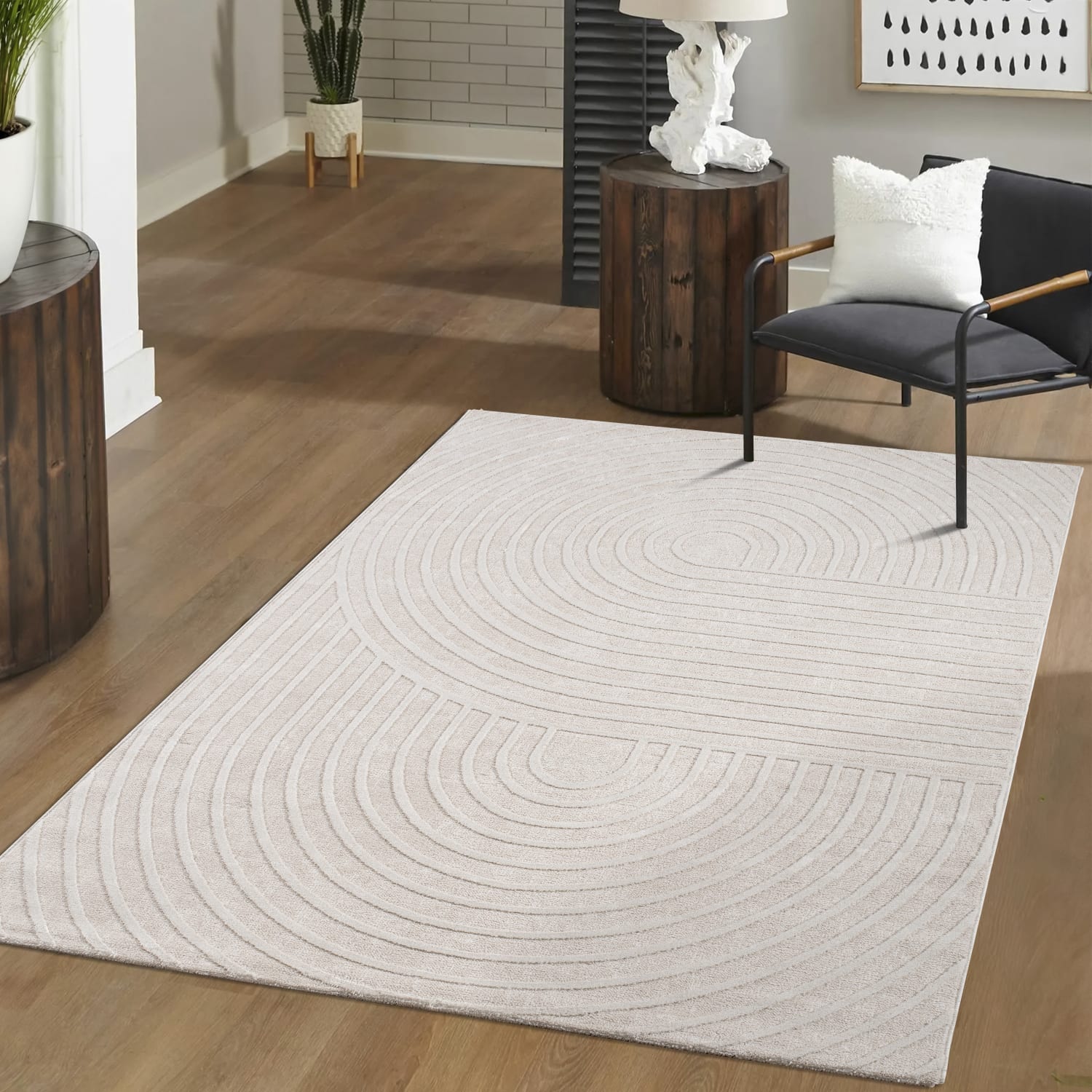 Wohnzimmer Teppich Esszimmer Kurzflor Boho Skandinavisch Geometrisch Bogen Uni 120 Cm X 160 Cm X 14 Mm Creme Rechteckig