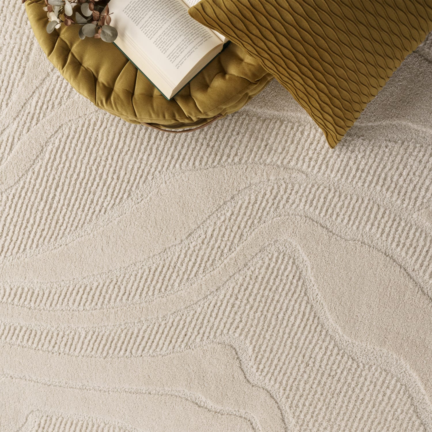 Wohnzimmer Teppich Esszimmer Kurzflor Japandi Skandinavisch Boho Abstrakt Uni 3d 80 Cm X 250 Cm X 18 Mm Creme Rechteckig