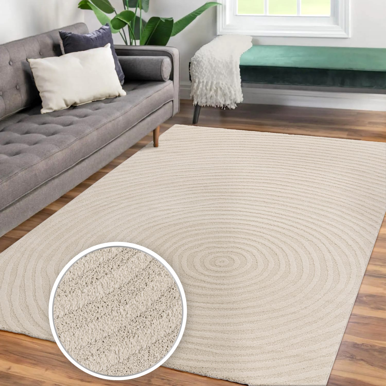 Wohnzimmer Teppich Esszimmer Kurzflor Japandi Skandinavisch Boho Bogen Soft 3d 160 Cm X 220 Cm X 18 Mm Creme Rechteckig