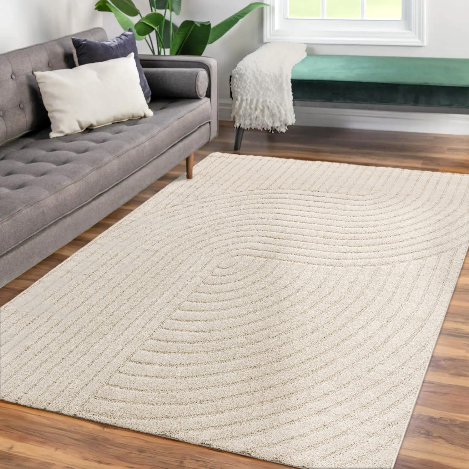 Wohnzimmer Teppich Esszimmer Kurzflor Japandi Skandinavisch Boho Arches Soft Uni 120 Cm X 160 Cm X 18 Mm Creme Rechteckig