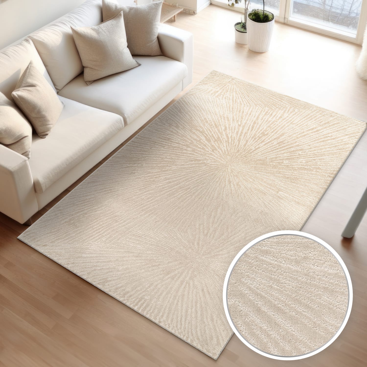 Wohnzimmer Teppich Esszimmer Kurzflor Boho Design Skandinavisch Abstrakte Optik 160 Cm X 220 Cm X 13 Mm Beige Rechteckig