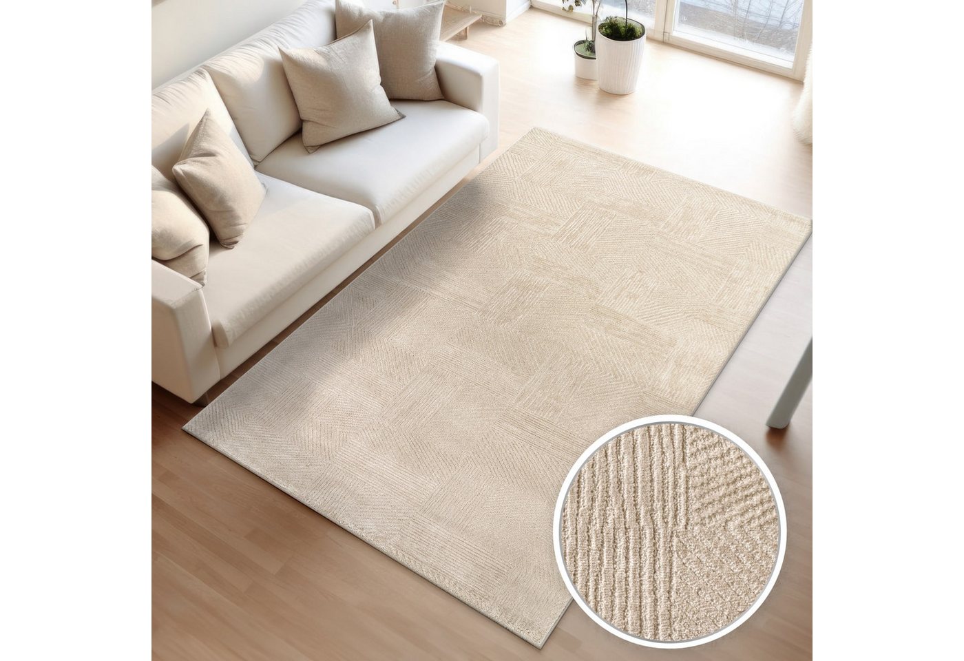 Wohnzimmer Teppich Esszimmer Kurzflor Boho Design Skandinavisch Unifarben Bogen 80 Cm X 150 Cm X 13 Mm Beige Rechteckig