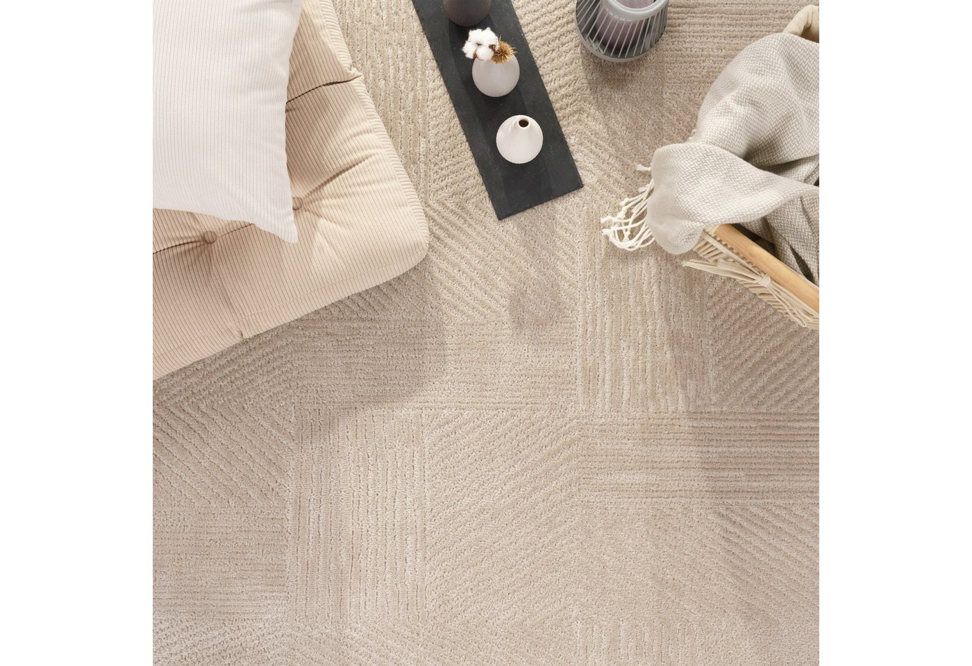 Wohnzimmer Teppich Esszimmer Kurzflor Boho Design Skandinavisch Unifarben Bogen 80 Cm X 150 Cm X 13 Mm Beige Rechteckig Bild 2