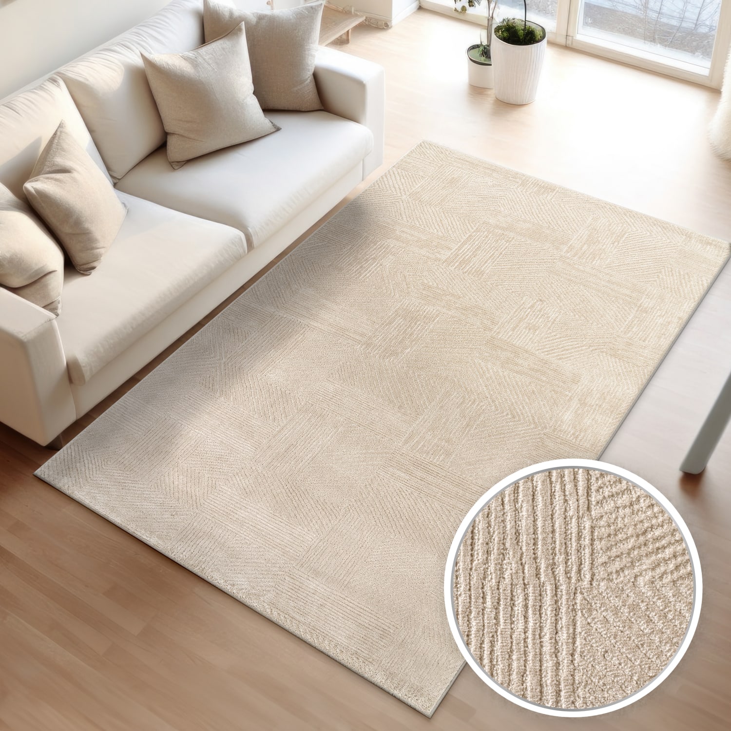 Wohnzimmer Teppich Esszimmer Kurzflor Boho Design Skandinavisch Unifarben Bogen 120 Cm X 160 Cm X 13 Mm Beige Rechteckig