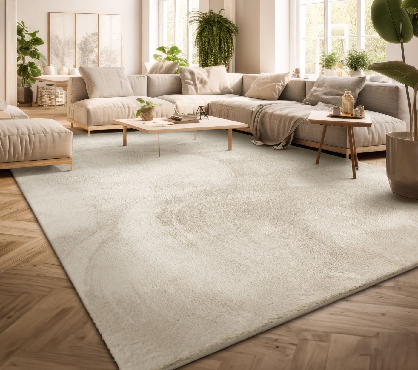 Wohnzimmer Kurzflor Einfarbig Modernes Design Waschbar 60 Cm X 100 Cm X 14 Mm Creme Läufer Bild 4