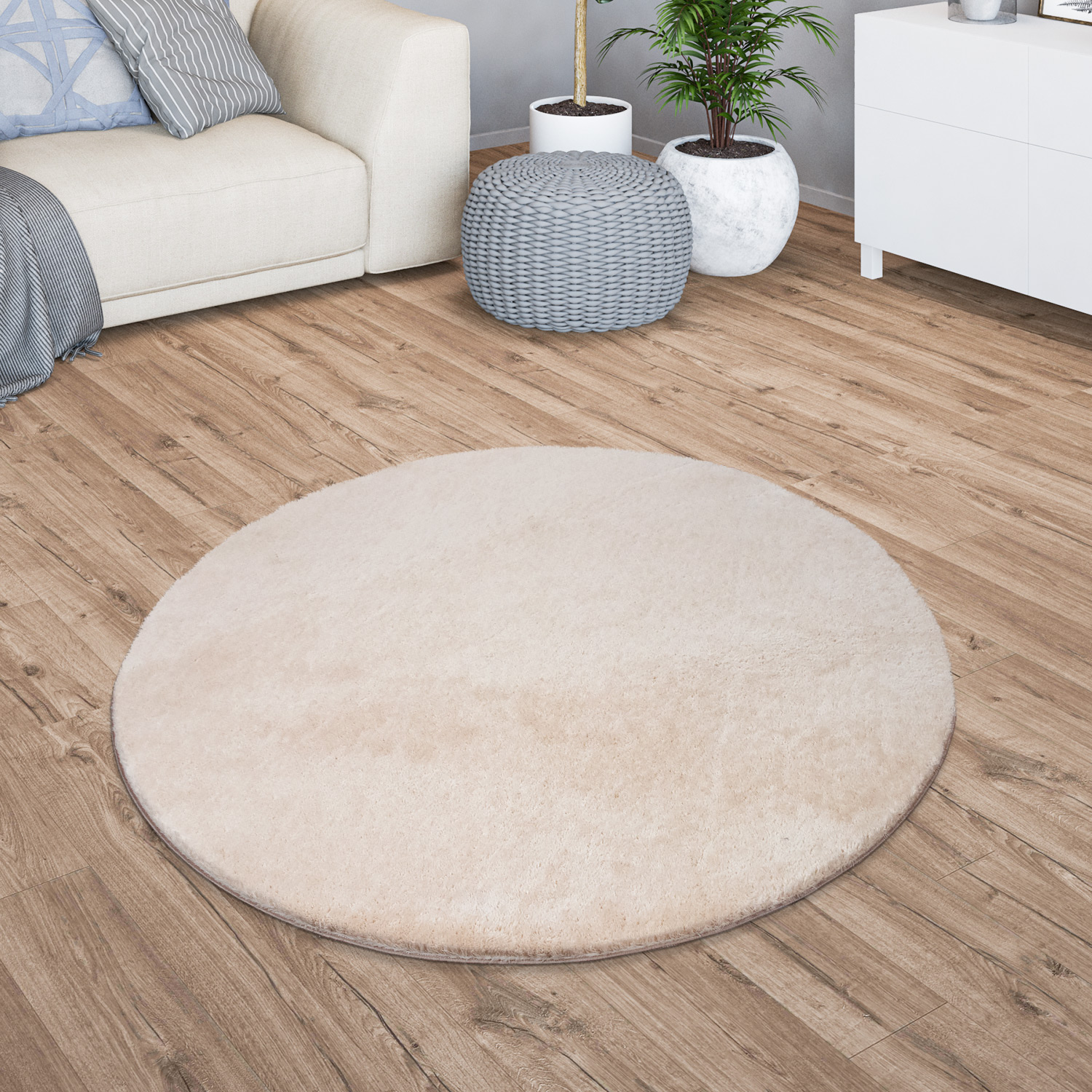 Wohnzimmer Kurzflor Einfarbig Modernes Design Waschbar 160 Cm X 160 Cm X 14 Mm Beige Rund