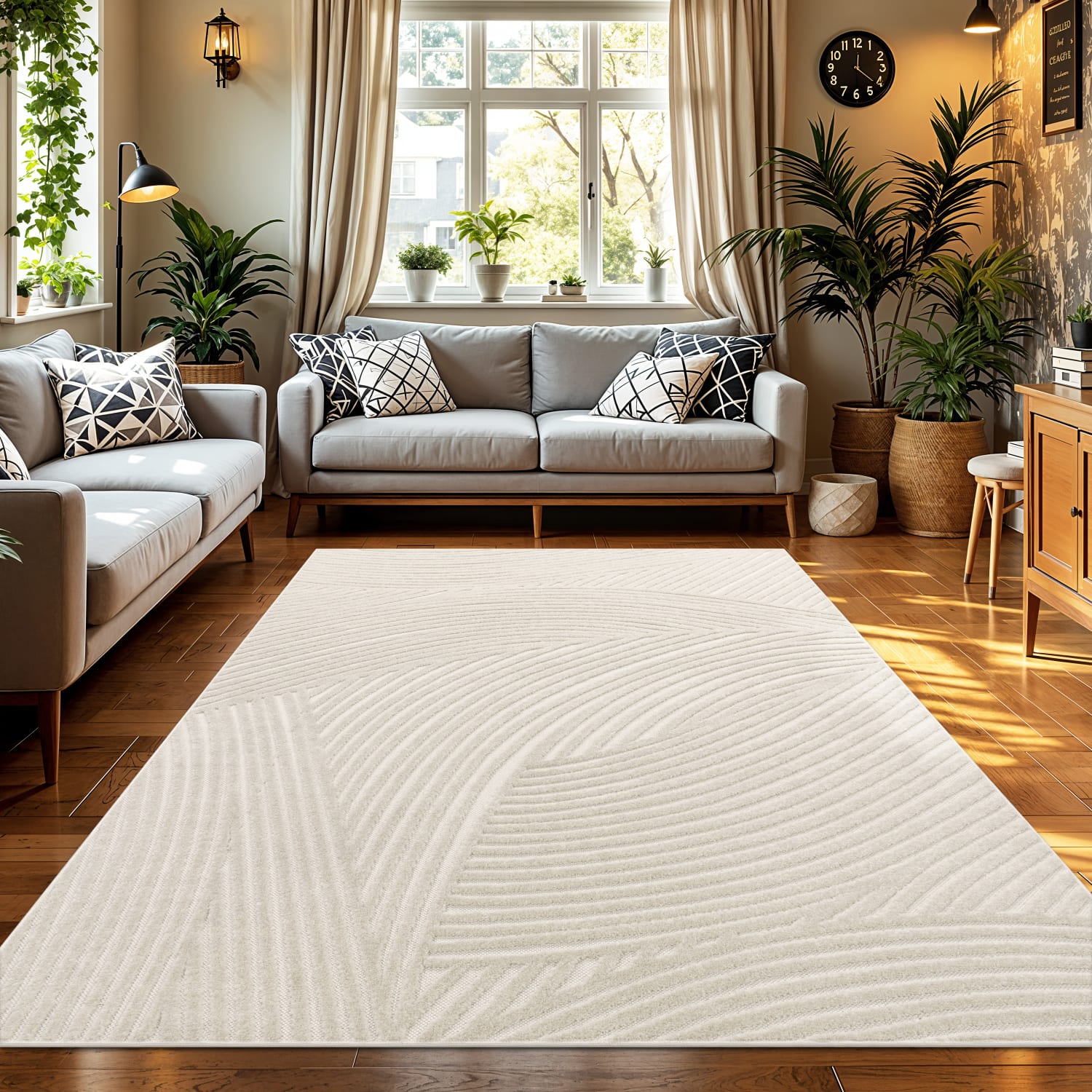 In-& Outdoorteppich Wetterfest Balkon Schlafzimmer Boho Skandi Motiv Unifarben 120 Cm X 170 Cm X 10 Mm Creme Rechteckig