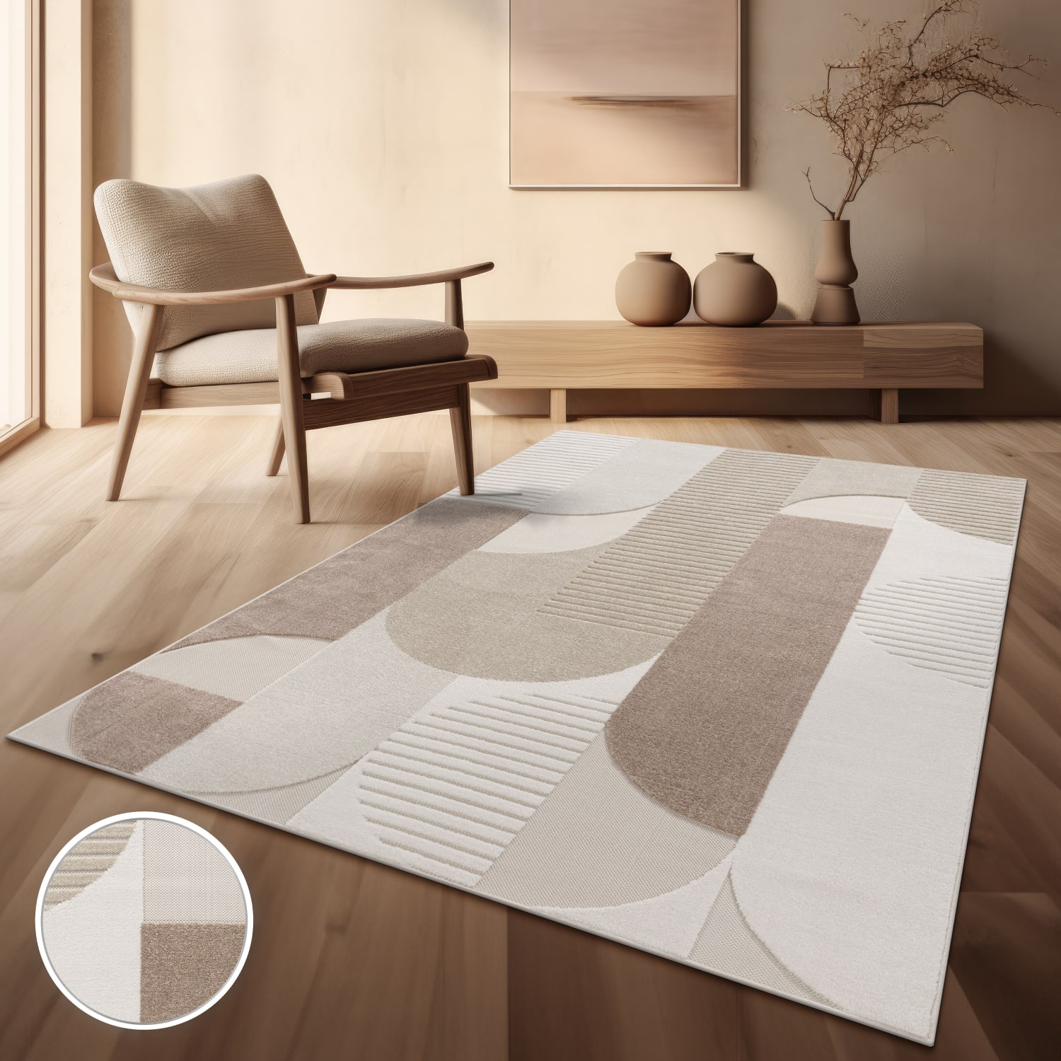 In-& Outdoorteppich Wetterfest Küche Schlafzimmer Skandi Ethno Design Unifarben 60 Cm X 100 Cm X 10 Mm Beige Rechteckig