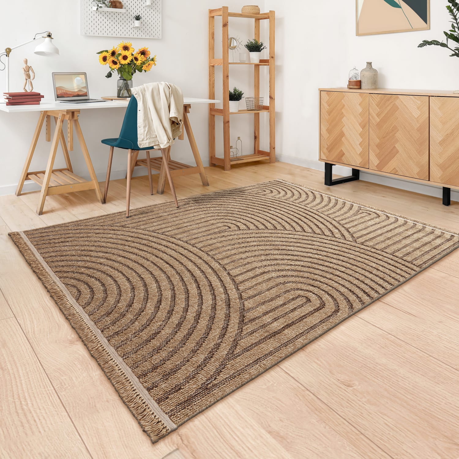 In-& Outdoor Teppich Wohnzimmer Wetterfest Balkon Boho Geo Motiv 3d Fransen 200 Cm X 280 Cm X 11 Mm Beige Rechteckig
