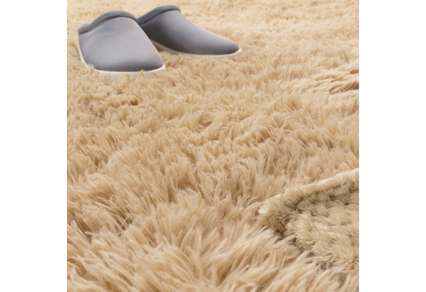Teppich Wohnzimmer Hochflor Langflor Weich Soft Modernes Einfarbiges Design 60 Cm X 100 Cm X 37 Mm Beige Rechteckig