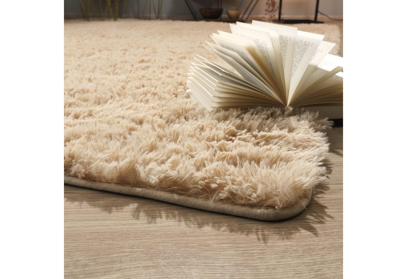 Teppich Wohnzimmer Hochflor Langflor Weich Soft Modernes Einfarbiges Design 60 Cm X 100 Cm X 37 Mm Beige Rechteckig Bild 3