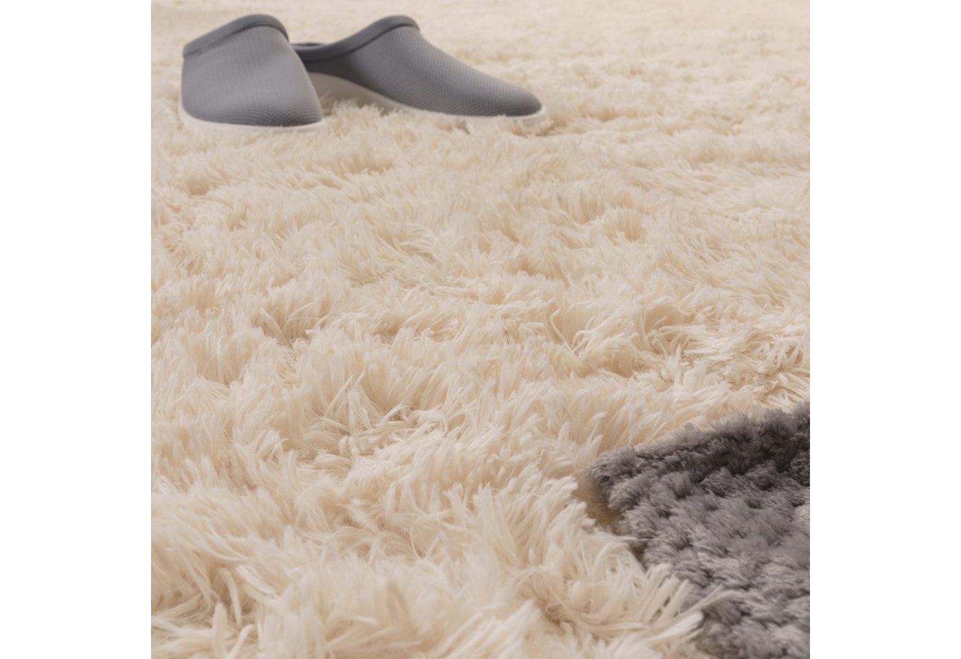 Teppich Wohnzimmer Hochflor Langflor Weich Soft Modernes Einfarbiges Design 60 Cm X 100 Cm X 37 Mm Creme Rechteckig Bild 3
