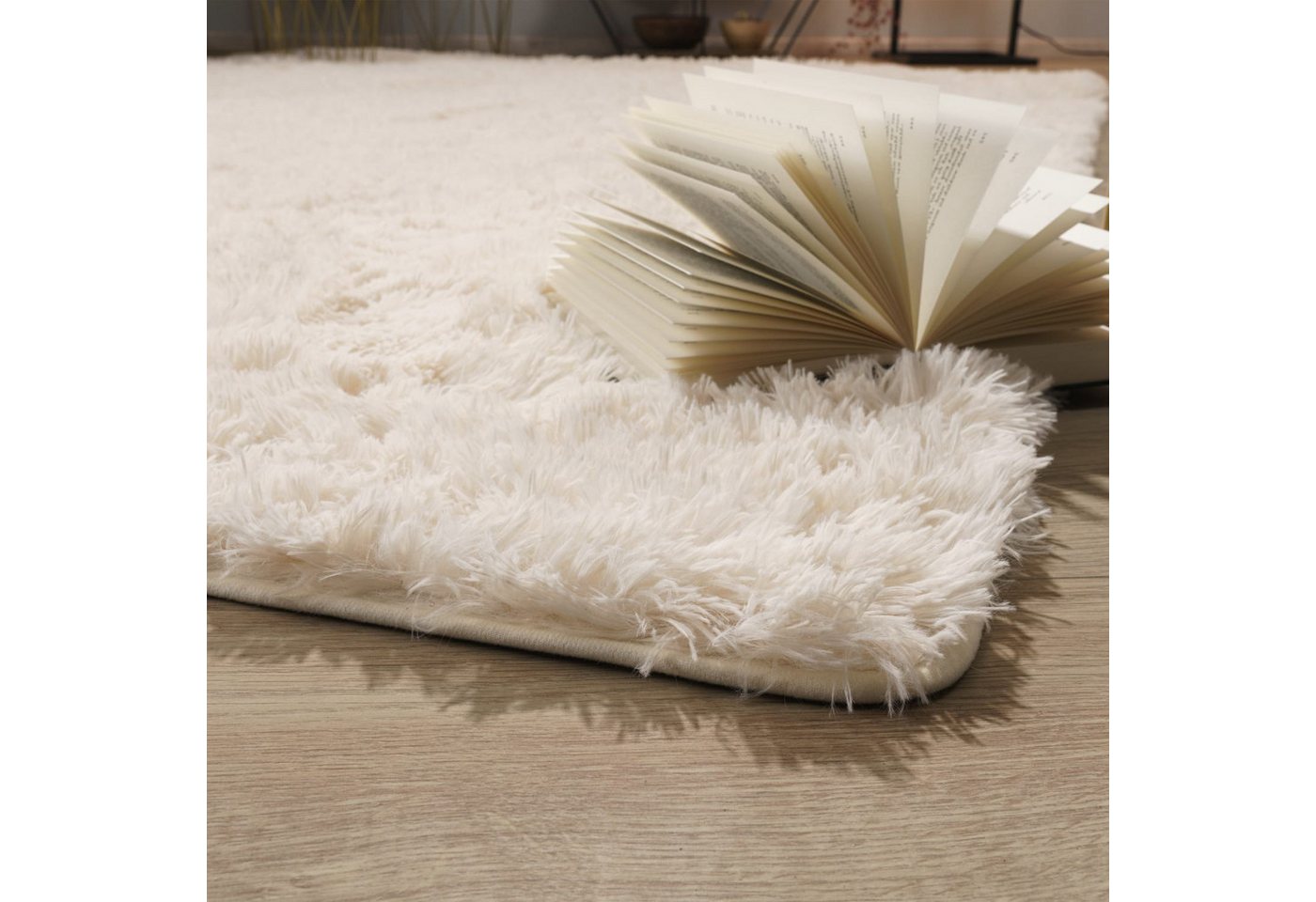 Teppich Wohnzimmer Hochflor Langflor Weich Soft Modernes Einfarbiges Design 60 Cm X 100 Cm X 37 Mm Creme Rechteckig Bild 5