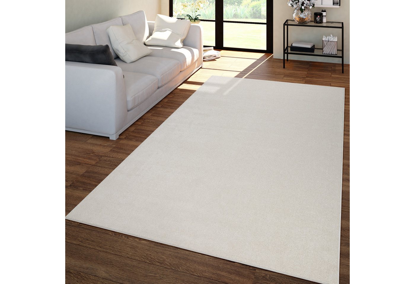 Wohnzimmer Teppich Kurflor Unifarbendes Design Modern Und Zeitlos 60 Cm X 100 Cm X 12 Mm Creme Läufer Bild 2